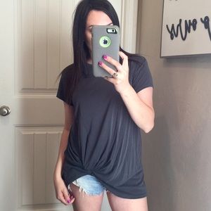 Botanique dark gray scrunch side modal blouse S